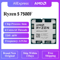 New AMD Processor Ryzen 5 7500F CPU 5nm 6-Core 12-Thread 3.7GHz 65W Socket AM5 Gamer Processador Ryzen 5 7500F Without Fan