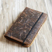 Refillable Tooled Leather Journal cover for moleskine classic notebook /Cahier/Volant Journal - 305S - Tooled Brown