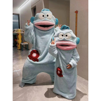 Ugly Fish Couple Pajamas for Women, Autumn and Winter Coral Fleece One-Piece Cartoon Funny Nightgown