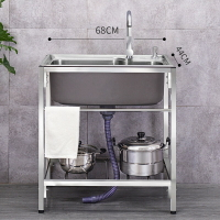 簡易水槽 廚房304不銹鋼水槽 單槽帶支架 洗菜盆 瀝水槽 陽臺一體洗碗池 大單槽