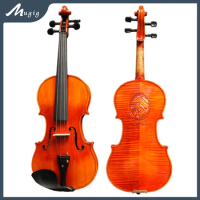 Handmade Violin Pattern Graded Flamed Beethoven Carved Flamed Maple Back Spruce Top Beethoven Violin Ebony Fitting W/Bow Case