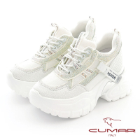 【CUMAR】異材質拼接閃耀厚底老爹鞋-白