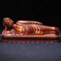 Meditation Sakyamuni Buddha Statue Sculpture Handmade Wood Carving Buddha Sleeping Buddha Statue Home Decoration Statue Crafts