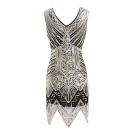 Great Gatsby Dress Women Sequined Dress V Neck Beaded Sequined Flapper Dress 1920s Vintage Party Dresses Sexy Club Vestidos