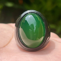 Cincin Batu Akik Kristopas Hijau Natural Ring Titanium Hitam
