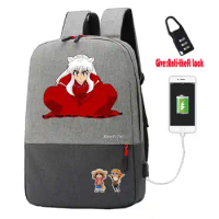 anime Inuyasha Backpack Anti-theft USB Charging women men Laptop backpack teenagers Travel backpack student book Bags