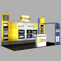 20ft Portable Trade Show Booth Pop Up Display Kits with Custom Graphic Print Podium LED Lights TV Bracket Backdrop Wall