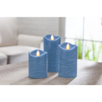 Candle Set of 3 Blue LED Pillar Candles With Aurora Flame and Remote Control Holders Home Decor Garden