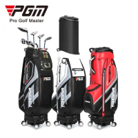 PGM Golf Stand Bags for Men Fully Waterproof Leather Design Telescopic 6 Divider Golf Travel Bag with 4 Universal Wheel