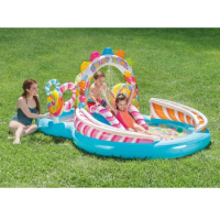 Intex Kids Inflatable Candy Zone Swim Play Center Kids Splash Pool w/ Waterslide