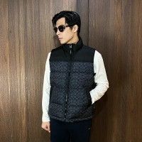 美國百分百【全新真品】COACH 羽絨背心 立領 男款 專櫃精品 背心外套 logo 經典印花 黑色/駝色 BJ66