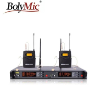 UHF wireless microphone microfone Dual channels Beige Headset Microphone System Bolymic
