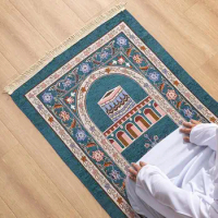 Religion Islam Preparation Prayer Floor Mat Ramadan Prayer Mat Pilgrimage Carpet Non-Slip Embossed Worship Rug 70x110cm