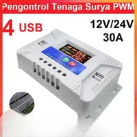Smart Battery Charger PWM 12V 24V 30A USB Panel Tenaga LCD Kecerdasan Auto Mengatur Solar Panel Sury
