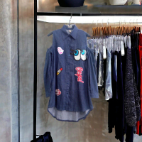Baju Atasan Blouse Cewek Remaja Wanita Denim Jeans Payet Bahu Bolong Off Shoulder Berekor Motif Nyam