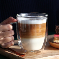 耐熱透明雙層玻璃杯帶把創意水杯意式濃縮拿鐵咖啡牛奶果汁杯子