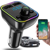 Car Bluetooth 5.0 FM Transmitter With Double USB Charger Car Mp3 Player USB Music Play Button Control Players Readed USB Flash