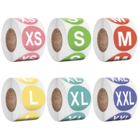New XS/S/M/L/XL/XXL 6 Models Colorful Round Clothing Size Label Stickers 1 Inch/500pcs for clothing Shoes Hat Underwear Bra Tags