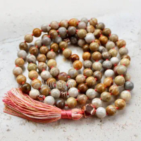 MN36780 Coral Mala 108 Beads Coral Mala Necklace Japa Mala Prayer Beads Tassel Necklace Yoga Jewelry