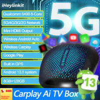 iHeylinkit 5G Android 13 Wireless Carplay Ai Box 8+128G Qualcomm Octa-core Wifi6 Android Auto HD Output YouTube Google Play