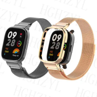 Metal Strap For Xiaomi Mi Watch Lite Band Redmi Watch 3 With Case Protector Bumper Magnetic Loop Bracelet For Redmi Watch 2 Lite