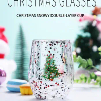 Christmas Tree Coffee Mug Double Wall Clear Glass Cup Heat-resistant Coffee Milk Mug Tea Espresso Cup Cafe Holiday Gifts 300ml