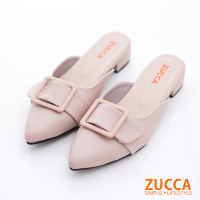ZUCCA-皮革方扣尖頭平底拖鞋-粉-z6811pk