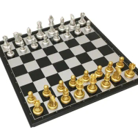 Top Chess set Magnetic Chess Pieces Travel Chess Game Sliver Golden Chessman Folding Chessboard Plastic Intellectual Games Chess