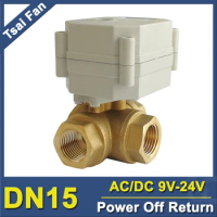 TF15-BH3-C AC/DC9V-24V Brass 1/2'' (DN15) Horizontal 3 Way T/L Type Power Off Return Actuated Ball Valve With Indicator