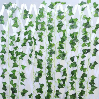 12 Piece 2M Home Decor Artificial Leaf Garland Plants Vine Fake Foliage Flowers Creeper Ivy Party Decorate