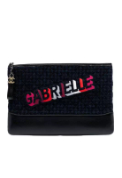 Chanel 二手香奈兒大號斜紋軟呢和小牛皮刺繡 Gabrielle O 手拿包