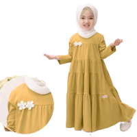 gamis anak perempuan Putih Hitam Polos Crinkle Airflow Muslim Nyaman Polos DESIKA Dress Baju Hitam D