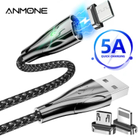 ANMONE 5A Type C Magnetic Cable Micro USB Magnet Phone Cable Zinc Super Fast Charging Type-C For Redmi LG Moto Charge Cord 1m 2m
