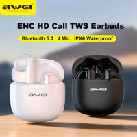 Awei T68 ENC Wireless Earphone Noise Cancelling Bluetooth 5.3 Headphone 4 Mic ENC HD Call TWS Earbuds Deep Bass Earphones