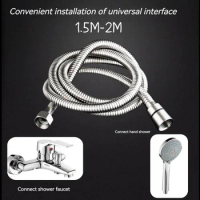 Stainless Steel Shower Hose 1.5m/2m Black/silver Shower Pipe Universal Connecting Pipe Bathroom Accessories Gas Water Heater