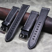 Italian Genuine Leather Watch Band Strap Handmade Vintage Watch Bands Top Grain Black Watchbands 18mm 19mm 20mm 22mm
