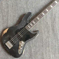 In Stock Brand New Rosewood Fingerboard 4 String Black Vintage Finish Bass Electric Guitar Fast Shipping