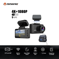TOPSOURCE 2.45" 4K 2160P/1080P FHD Car DVR Dash Cam Camera 170 Degree Car Video Recorder WiFi GPS Night Vision Dashcam Rear Cam