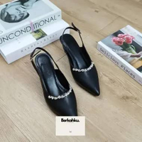 [PROMO PRODUK] Sepatu Tali Wanita Vania 5cm Kulit Sintetis Terbaik Hitam 36