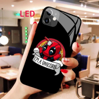 Luminous Tempered Glass phone case For Apple iphone 12 11 Pro Max XS mini Deadpool Acoustic Control Protect LED Backlight cover