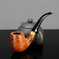 Classic Rosewood Smoking Pipe 9mm Filter Bent Tobacco Pipe Gold Ring Wood Pipe High Quality Smoke Pipe Accessory