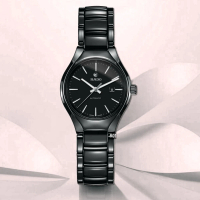【Rado 雷達表】官方授權 True真我機械腕錶30㎜黑陶瓷銀標款-加上鍊機6豪禮 R01(R27242152)