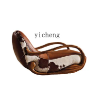 Yy New Chinese Style Ugyen Wood Leather Wooden Lounge Chair American Light Luxury Single Sofa