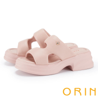 【ORIN】簡約寬帶膨感羊皮厚底拖鞋(粉紅)