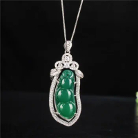Chinese Natural Jade Chalcedony Hand-carved Kidney Bean Jade Pendant Fashion Jewelry Necklace for Men Women