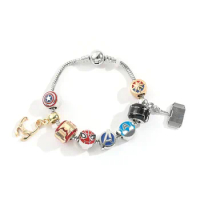 A new piece of European and American movie Marvel series Captain America Iron Man Spider-Man Thor logo beaded bracelet jewelry