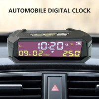 Solar Car Digital Clock Portable Multi-Functional 5V Electronic Time Monitor Calendar Date Temperature LCD Display Wiring Free