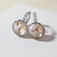 11.11 Womens Hoop Earrings for Girls Party Jewellery New Austrian Crystal Round Designer Earings Ladies Christmas Bijoux Gift