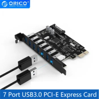 ORICO SuperSpeed 7 Port USB 3.0 PCI-E Express Card with A 15pin SATA Power Connector PCIE Adapt VL805 and VL812 PCI-E PVU3-7U-V1