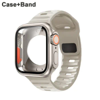 Silicone strap+case For Apple Watch Case 44mm 45mm 41mm 40mm Screen protectores Change to Ultra For iWatch Series 9 8 7 SE 6 5 3